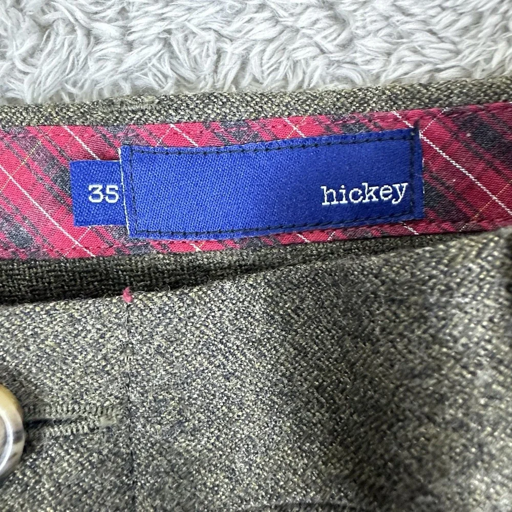 Hickey Mens Wool Dress Pants 35 Brown Heather Wool Trouser Classic Button‎ Fly